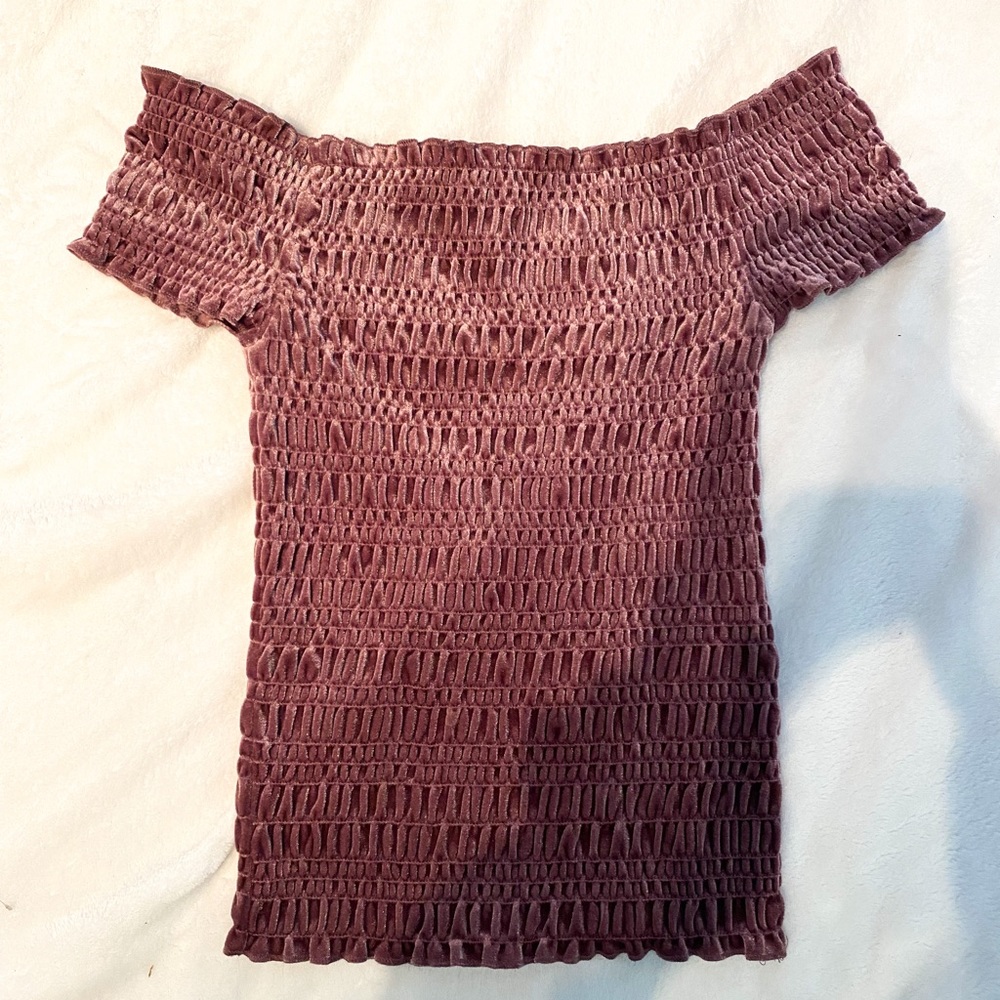 Aeropostale Mauve Velvet Off-the-Shoulder Top